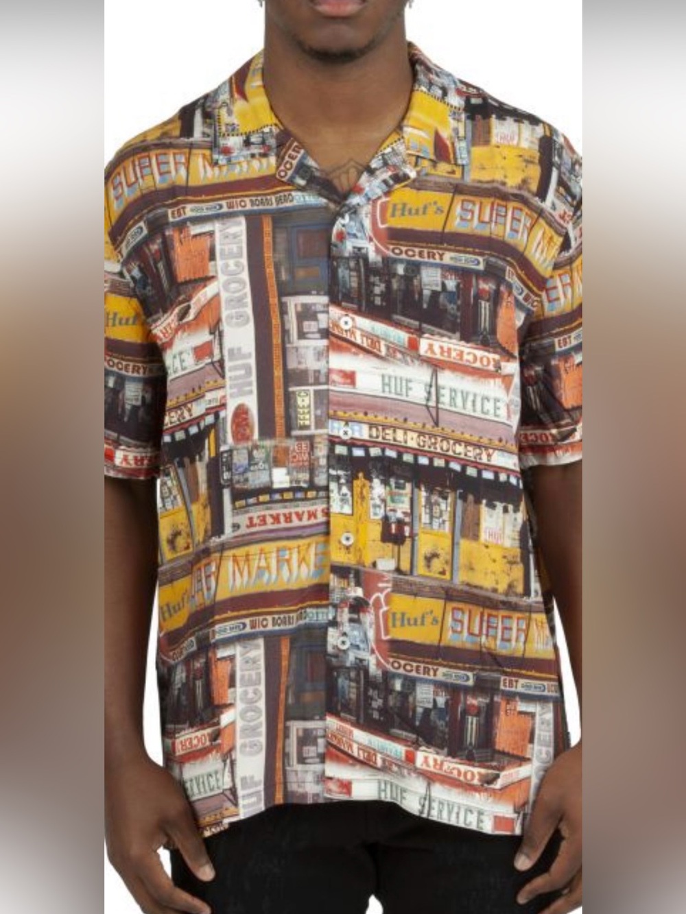 HUF Corner Store Resort Shirt Men’s M NYC Bodega All Over Print Style #BU00175